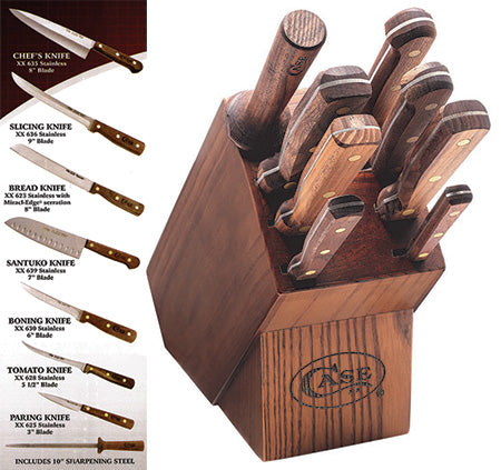 Case XX 10249 9 Piece Wooden Block Walnut Stainless Kitchen Knife Set