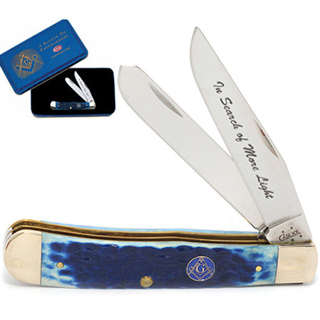 Case XX 1058 Trapper Blue Bone Masonic W/Gift Tin