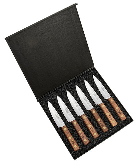 Case XX 11078 Walnut Wood Steak Knife Set of 6 Hinged Presentation Box 