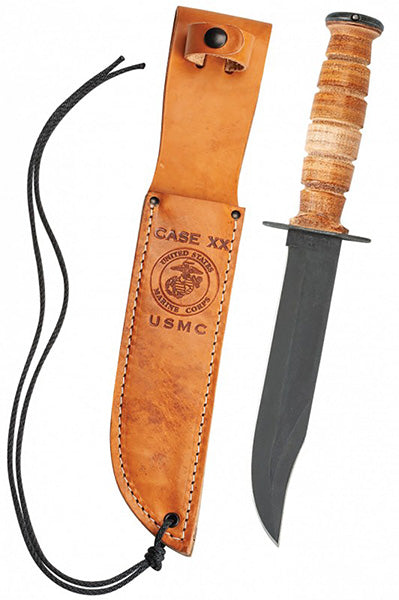 Case XX 334 USMC Grooved Leather Knife CS W/Leather Sheath