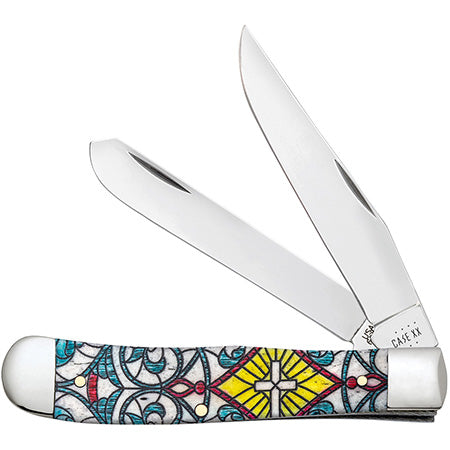 Case XX 38817 Trapper Stained Glass Cross Natural Bone Color Wash