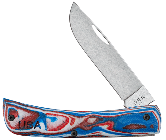 Case XX 66386 Sod Buster Jr Red, White & Blue Burl G10 Smooth XR