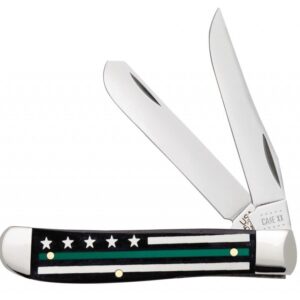 Case XX 9576 Mini Trapper Black Color Wash Natural Bone Green Line Stripes of Service